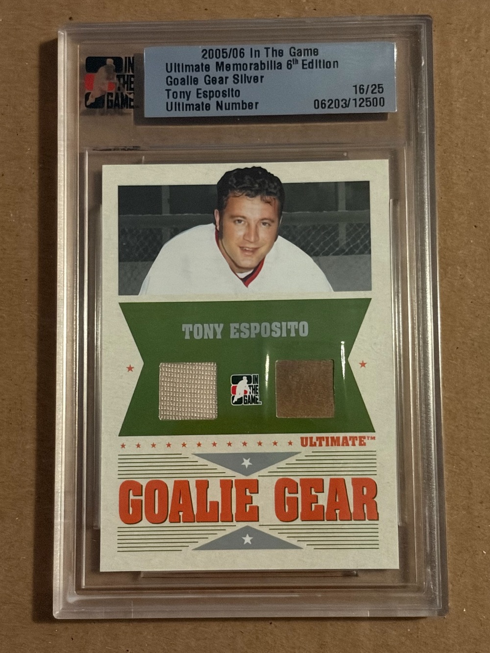 🇨🇦NOW $75🍀 Tony Esposito 2005/06 Goalie Game Used Jersey Glove Hockey Card /25